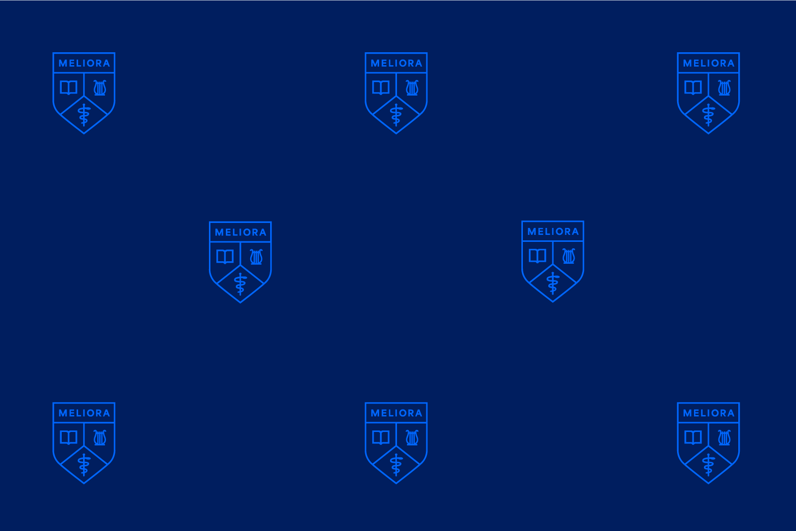 A dark blue background with light blue meliora shields in a pattern.