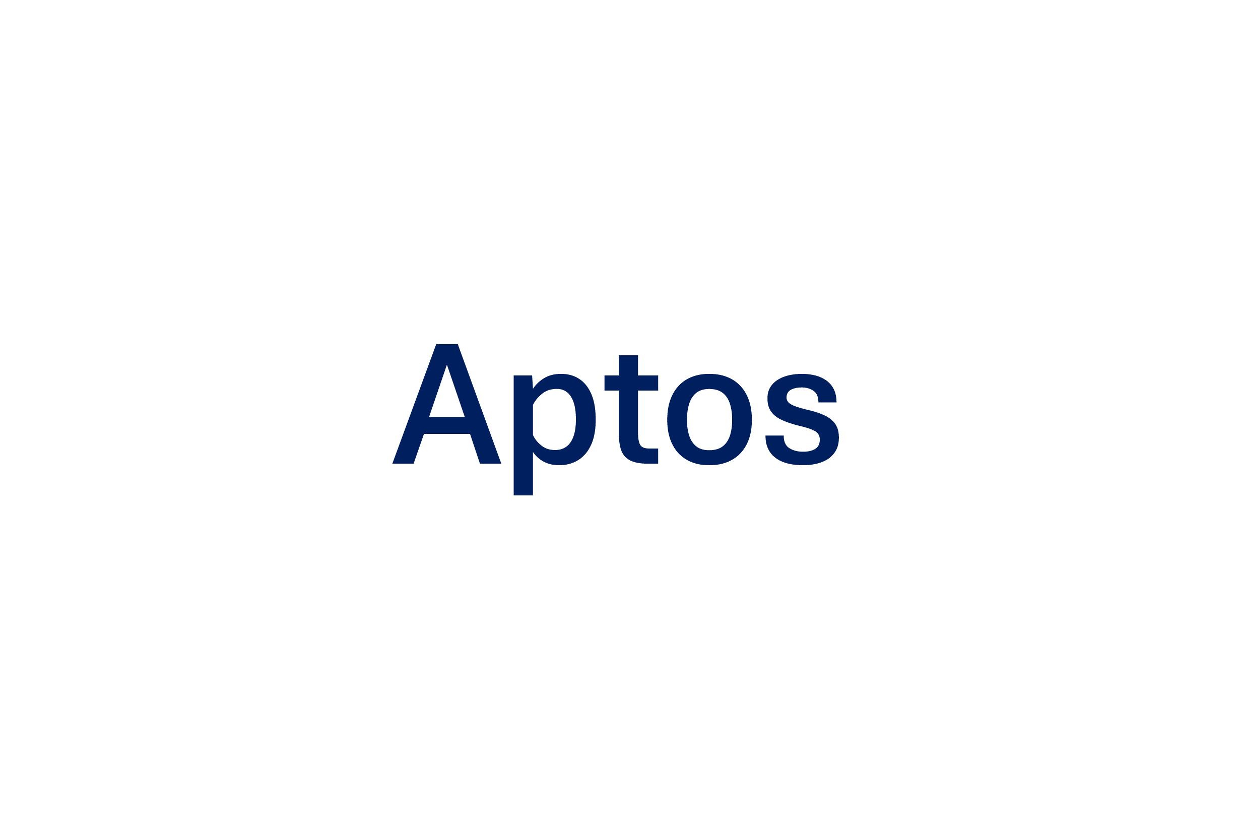 Image of text that reads: Aptos displayed on a clean white background, featuring modern typography and a minimalist design.
