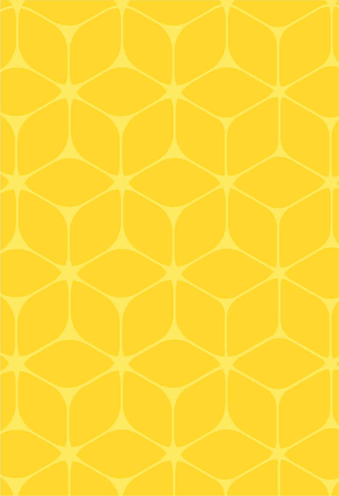 A vibrant yellow background featuring a geometric pattern of shapes and lines.
