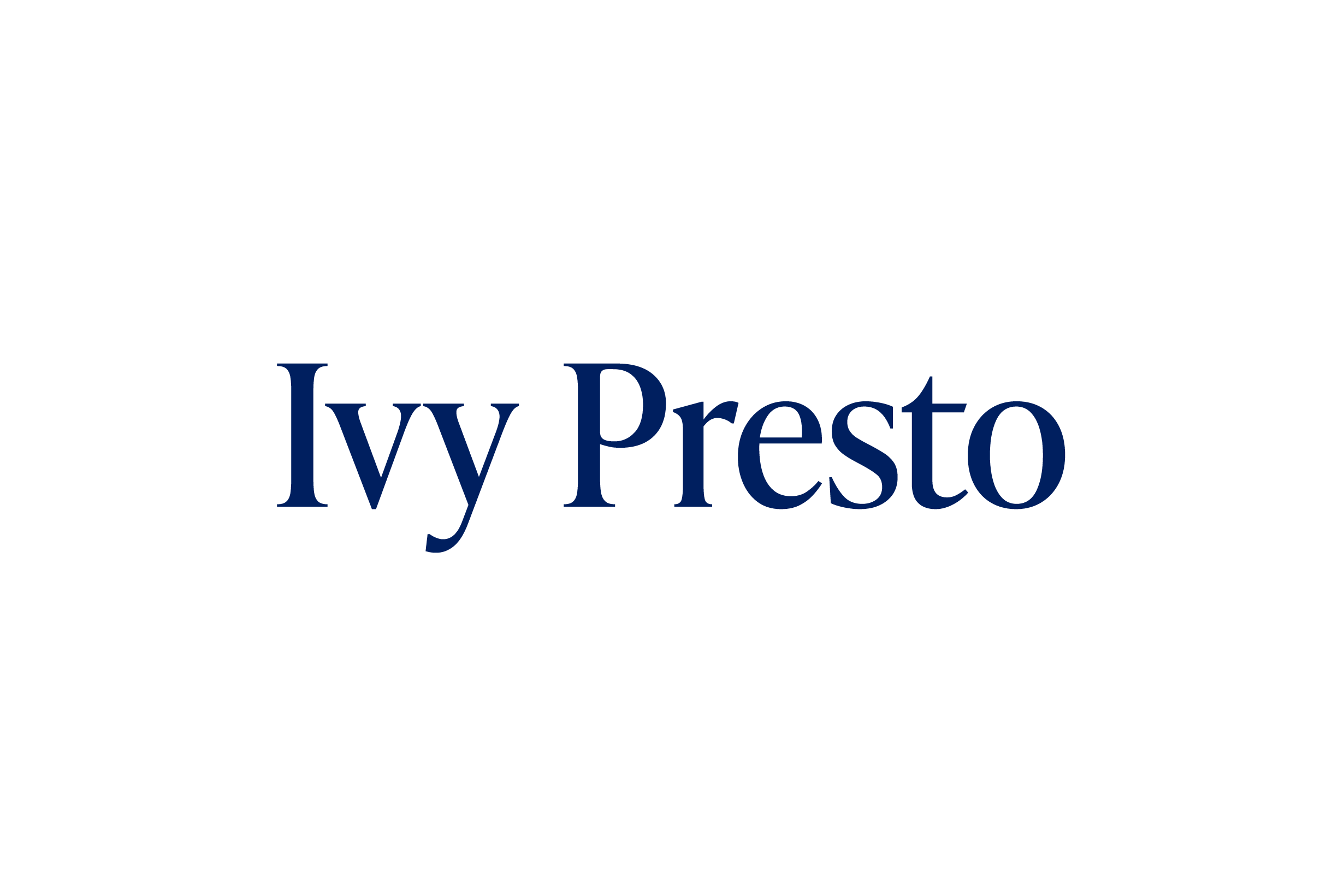 Image of text that reads: Ivy Presto displayed on a clean white background, featuring modern typography and a minimalist design.